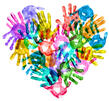 multi colored hands in the shape of a heart